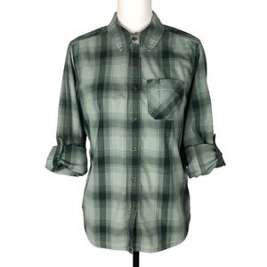 Carhartt Women Size S (5/6) Plaid Shirt Roll Tab Long Sleeve Button Front Cotton